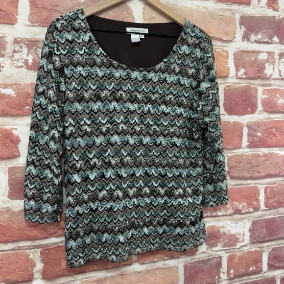 Coldwater Creek Top Shirt Women's XL Multicolor Pointelle Knit Abstract Popover - Picture 2 of 8